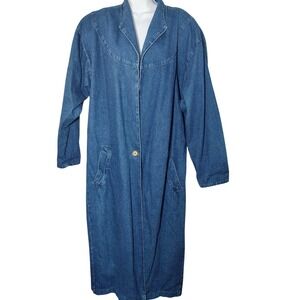 Apache Denim Long Trench Coat Medium Wash Full Length Duster Women M Made USA